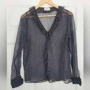 Sezane Black and White Polka Dot Sheer Blouse Sz 8 (US- Fr Sz 40)